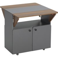 HOMCOM Foldable Table Rolling Cabinet, two foldable table sides, cabinet compartment, 4 casters, Light Gray+Dark Brown, 70 x 83 x 75cm | Aosom Ireland