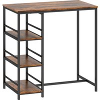 HOMCOM Bartisch Stehtisch Küchentheke mit 3 Ablageböden und Stahlgestell, für Esszimmer und Küche, 90 x 50 x 90,5 cm, rustikabraun, schwarz Aosom