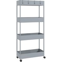 HOMCOM Kitchen Cart with 4 Shelves, 4 Flexible Hooks, 4 Wheels, 40 cm x 19 cm x 90 cm, Niche Cart, Gray | Aosom Ireland