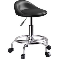 HOMCOM Height-Adjustable Rolling Stool with Backrest, Swivel Stool 59-75 cm, 360° Rotatable, Black | Aosom Ireland