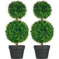 HOMCOM 2-piece Set Artificial Boxwood, 2 Boxwoods, Outdoor, 17 cm x 17 cm x 60 cm, Green + Brown+ Black | Aosom Ireland