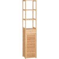 kleankin Bathroom shelf, 3 open shelves, drawer, slatted opening, bamboo, 32 x 30 x 163 cm | Aosom Ireland