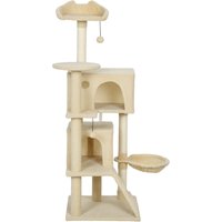 PawHut Arbre à griffer 140 cm Tour pour chat avec hamac, échelle, tanière, 2 balles en peluche, poteaux en sisal, 48 x 48 x 140 cm, Beige