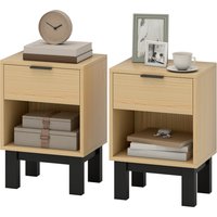 HOMCOM Ensemble de 2 Tables de Chevet Étroites Tables de Nuit Modernes avec Tiroir Étagère Ouverte 35x26x50 cm Chêne
