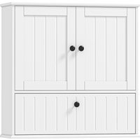 HOMCOM Wand-Badschrank, rustikaler hängender Badezimmerschrank mit verstellbarem Regal, Doppeltür, Klapptür und Magnetschloss, für Küche, Hauswirtschaftsraum, über der Toilette, Weiß Aosom