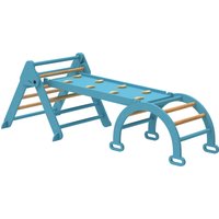 AIYAPLAY 7 en 1 Montessori Kletterdreieck mit Bogen und Rampe, faltbares Holz-Klettergerät für Kinder 18-48 Monate, Rutschen oder Klettern, 188x70 cm, Blau Aosom