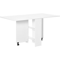 HomCom Tavolo Pieghevole Richiudibile Design Moderno Salvaspazio Scrivania Mensola in Legno Bianco con Ruote Aosom