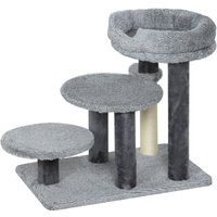 PawHut Arbre à griffer et escalier pour chat, base large, tissu en peluche, poteau à griffer en sisal, gris