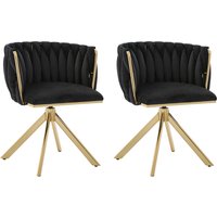 Lot de 2 fauteuils pivotants en velours, fonction pivotante 180°, soutien dorsal ergonomique, 56x50x70 cm, Noir