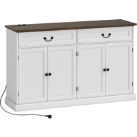 HOMCOM Wohnzimmer-Buffet, Aufbewahrungsmöbel mit 4 Türen, 2 geräuschlosen Schubladen, dicker Platte und verstellbaren Einlegeböden, rustikaler Stil, Buffet für Esszimmer und Küche, 140 x 40 x 85 cm, weiß und braun Aosom