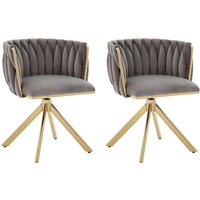 Lot de 2 fauteuils pivotants en velours, fonction pivotante 180°, soutien dorsal ergonomique, 56x50x70 cm, Gris