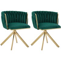 Lot de 2 fauteuils pivotants en velours, fonction pivotante 180°, soutien dorsal ergonomique, 56x50x70 cm, Émeraude