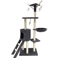 JIPSY Arbre a chat gris foncé 79 x 34 x 138 cm - 3 plateformes, 1 perchoir, 1 niche, 1 escalier, poteaux a griffer