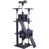 BILLY Arbre a chat gris foncé 50 x 50 x 170 cm - 5 plateformes, 2 escaliers, 2 niches, porteaux a griffer