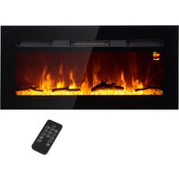 HOMCOM Lareira Elétrica 1800W com Efeito de Chama em LED 3 Cores e 5 Níveis de Luminosidade 91,4x15,8x45 cm Aosom Portugal