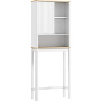 HOMCOM Móvel Sobre a Sanita com Porta Canelada Compartimentos e Prateleira Ajustável 65x25x170 cm Branco Aosom Portugal