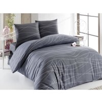 Parure de lit - 1 housse de couette 220 x 240 cm + 2 taies d'oreiller 60 x 60 cm - 65% coton, 35% polyester - Gris