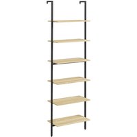 HOMCOM Estante Escada de Parede 6 Prateleiras Industrial Aço 60x30x206 cm Cor Madeira Aosom Portugal