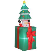 Outsunny Décoration de Noël gonflable LED Rouge et Vert – Père Noël dans boîte cadeau