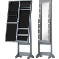 HOMCOM LED Full-Length Jewelry Cabinet with Mirror — Gray | Aosom Ireland