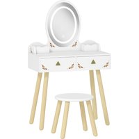 AIYAPLAY Kids 2‑in‑1 LED Vanity Desk with Stool — White, 23.6 x 11.8 x 39.1 in | Aosom Ireland