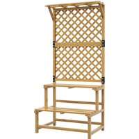 Outsunny Étagère-escabeau 2 niveaux avec treillis et toit — Bois de sapin, 75 x 50 x 166 cm, Jaune