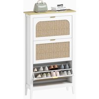 HOMCOM Mobile porta scarpe 21 paia bohémien con 3 cassetti ribaltabili, porte effetto cannage in rattan, 80 x 24 x 131 cm, bianco Aosom Italy