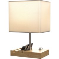 HOMCOM Lampe de Table avec Ports USB-A/C Trois Fentes pour Téléphones Base en Bois et Abat-jour en Tissu Blanc