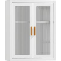 HOMCOM Wandschrank für Badezimmer, modernes hängendes Badmöbel mit Acryltüren, verstellbares Regal, Magnetverschlüsse, Aufbewahrungsschrank für Waschküche, über der Toilette, Weiß Aosom