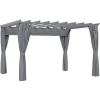 Outsunny 3.6 x 3(m) Outdoor Pergola Gazebo Retractable Canopy Garden Shelter Sun Shade Party with Curtains, Aluminum, Dark Grey