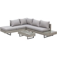 Outsunny 5-Seater Rattan Garden Furniture Wicker Conservatory Corner Sofa Set Chaise Lounge with Coffee Table, Side Table & Cushions – Grey