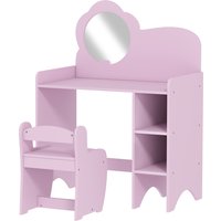 AIYAPLAY Tavolo trucco bambina 2 in 1 scrivania con sgabello specchio ripiani aperti per bambini 3+ anni bianco Aosom Italy