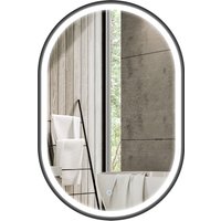 HOMCOM Miroir de Salle de Bain avec Lumière 60x90 cm Miroir Mural Ovale 3 Couleurs de Lumière Luminosité Réglable Fonction Anti-buée Noir