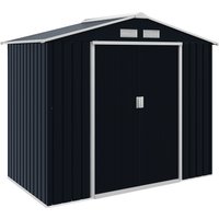 Outsunny Metal Garden Shed, Galvanised Steel Outdoor Storage Shed with Lockable Sliding Doors & Base, Dark Grey | Aosom Ireland