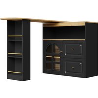 Buffet pivotant 360°, avec 2 tiroirs, étagère à snacks, verre cintré, 138-204x39x104 cm, Noir