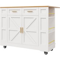 Îlot de cuisine moderne avec plateau de table réglable, table à manger multifonctionnelle avec rangement, 120x40/65x90 cm,Blanc