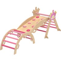 AIYAPLAY 8 en 1 Triangle d'escalade en bois Structure d'escalade Montessori Thème couronne avec arche et rampe Rose