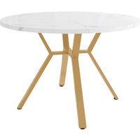 Table à manger ronde moderne pour 4 personnes, avec support métallique en X, 100x100x75 cm, Blanc+Or