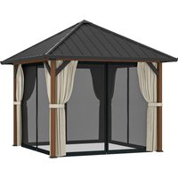 3 x 3 Hardtop Gazebo Galvanised Steel Roof Water Gutter Waterproof Permanent Pavilion Garden Gazebo Patio Deck Walnut