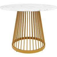 Runder Esstisch für 4 Personen, Küchentisch mit MDF Tischplatte und Metall Tischbeine, 80x80x76 cm, Weiß+Gold