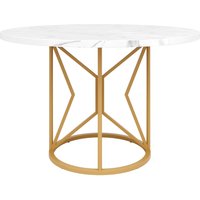 Table à manger ronde en MDF, pieds en métal, 100x100x76 cm, Blanc+Or