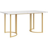 Table de cuisine rectangulaire avec piètement métallique solide, 140x80x75 cm, Blanc