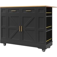 Îlot de cuisine moderne avec plateau de table réglable, table à manger multifonctionnelle avec rangement, 120x40/65x90 cm, Noir