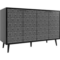 Buffet de salle à manger avec porte sculptée au motif unique en chevrons, pour le salon et la salle à manger, 120x35x78 cm, Noir