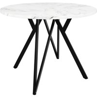 Table à manger ronde pour 4 personnes, plateau en MDF, 100x100x76 cm, Blanc+Noir