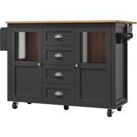 Îlot de cuisine avec plateau réglable, deux portes et quatre tiroirs, 137,9x45/73x92,5 cm, Noir