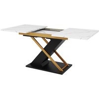 Mesa de jantar extensível, mesa de cozinha-sala com pés cruzados, 120-160C x 80L x 75,4A cm, Branco+Preto