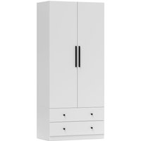 HOMCOM HOMCOM Kleiderschrank Mehrzweckschrank 2-türig mit Kleiderstange und 2 Schubladen Garderobenschrank für Schlafzimmer 79 x 43 x 180 cm Weiß Aosom