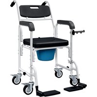 HOMCOM Sedia a Rotelle con WC Impermeabile 4 in 1 con Poggiapiedi Ribaltabili, in Alluminio e Plastica, Nero