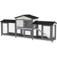 2 Tier Large Rabbit Hutch Outdoor Double Side Run Boxes No leak Plastic Tray Ramp 230 x 53 x 93.5cm Light Grey
